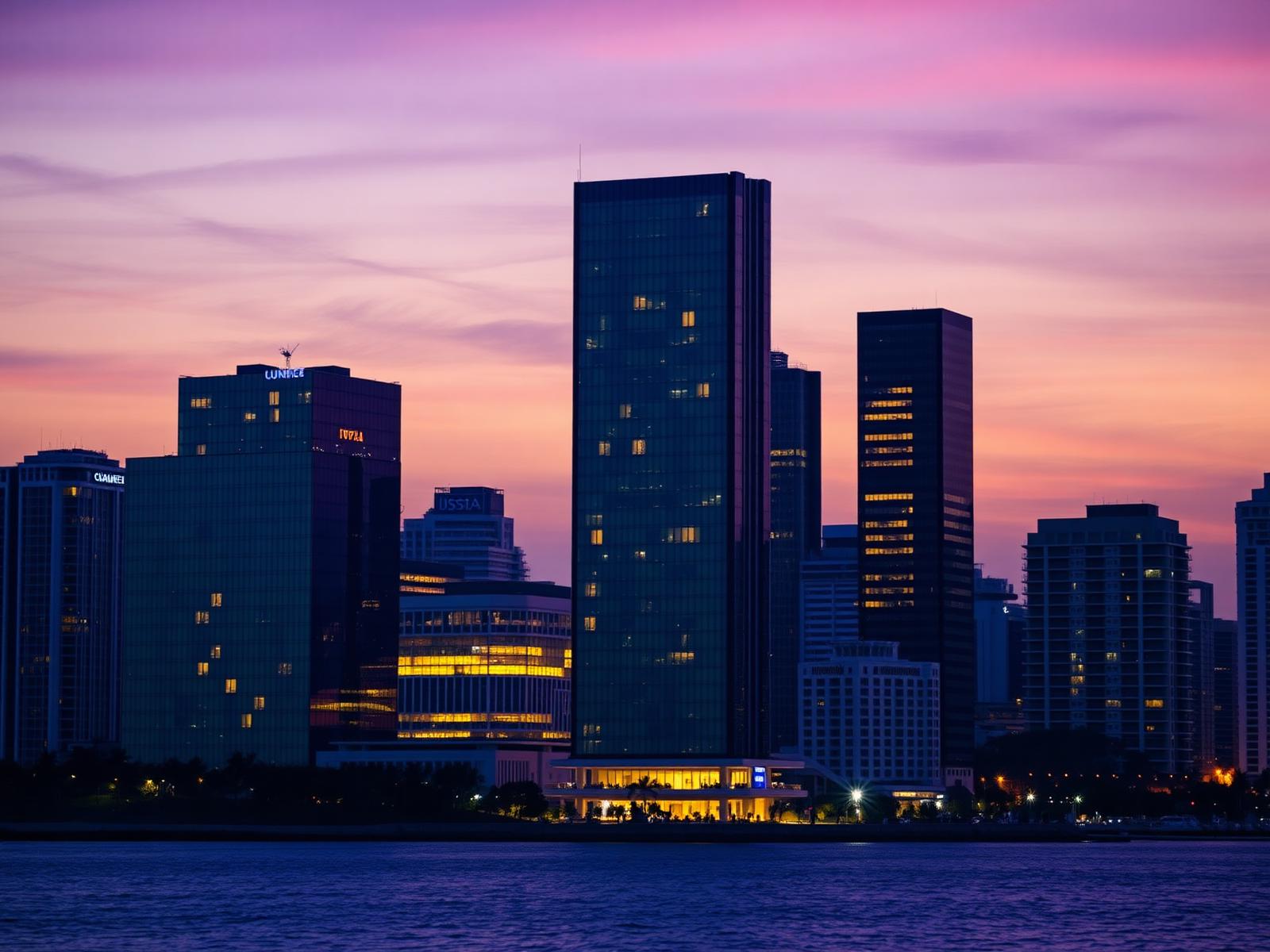 Skyline financeiro de Luanda ao entardecer